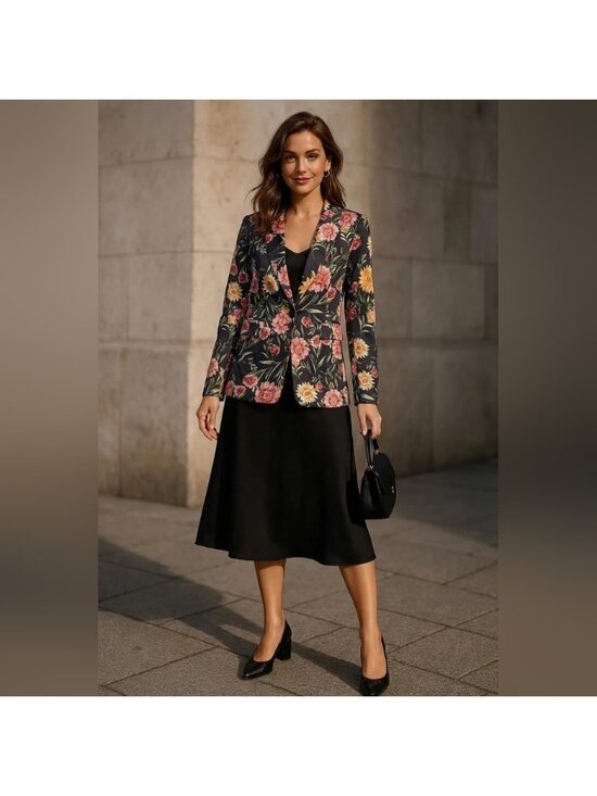 Olivaceous Jackets & Blazers - Olivaceous Floral Blazer Black Plus Size NWT